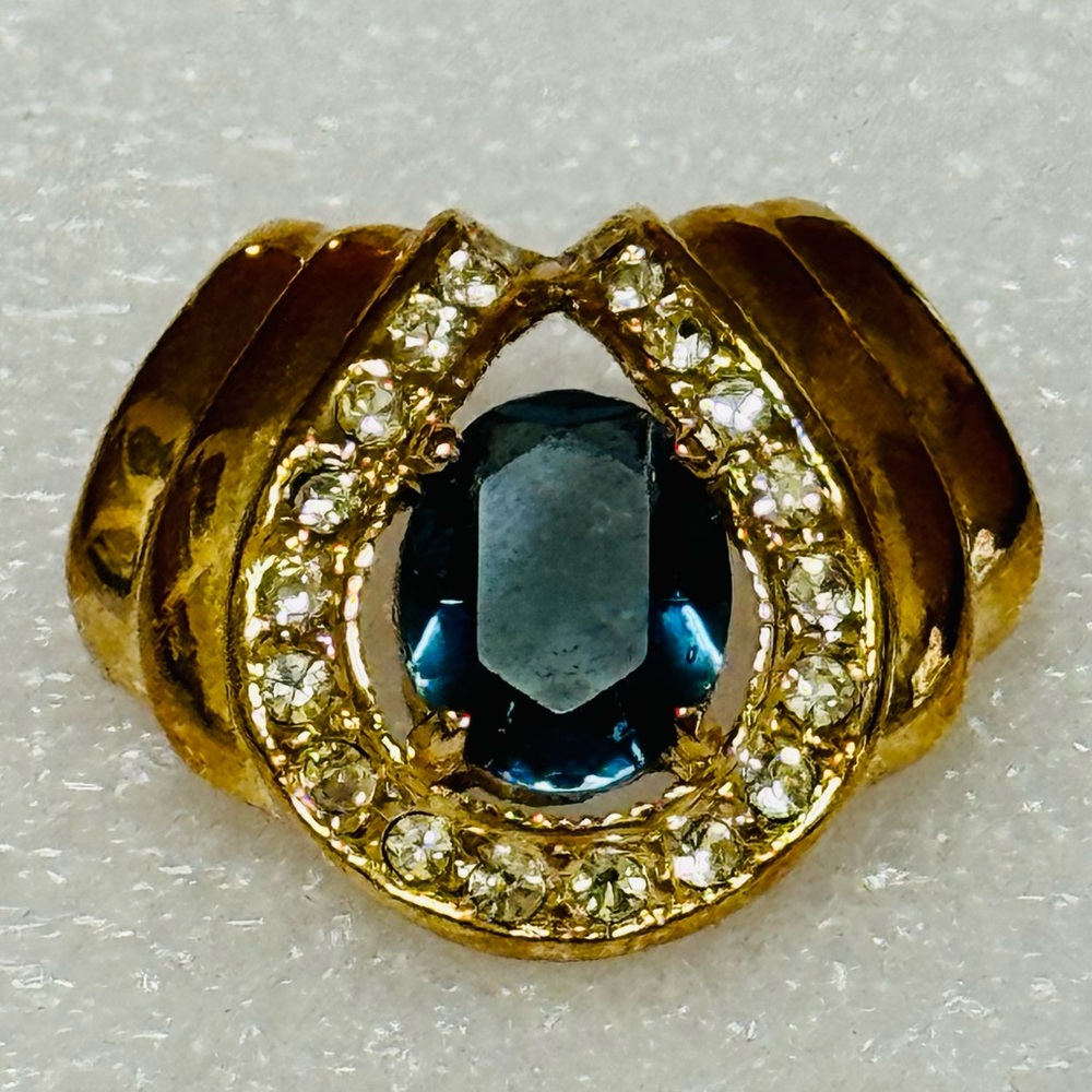 Roman blue rhinestone gold tone slide pendant